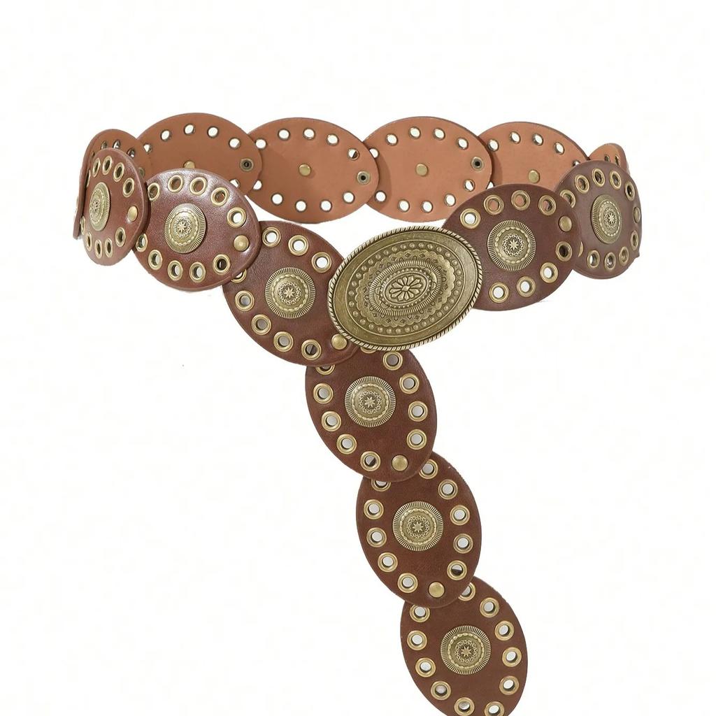 Women's Retro Oval Patchwork Belt Bohemian Western Cowboy Style Accessory