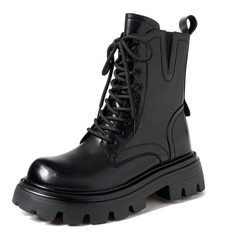 New thick heel single boots, spring and autumn boots, small height-increasing Martin boots show feet, small fashion short boots