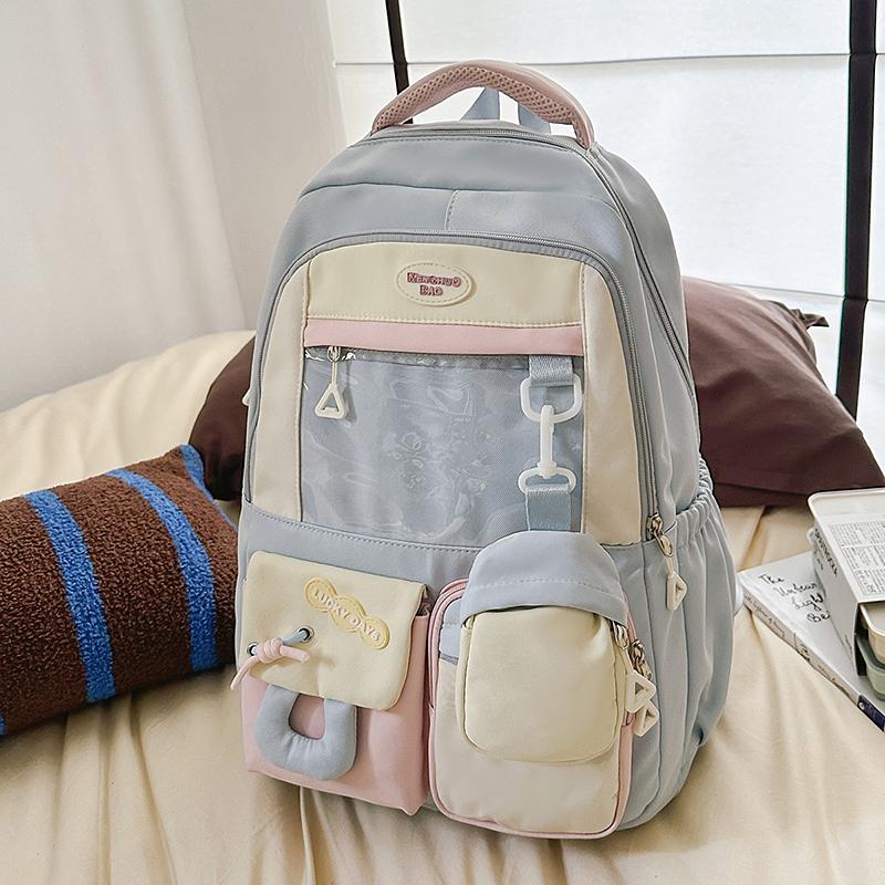 Color Block Junior High School Student Schoolbag Women's Large Capacity Travel Backpack Student Backpack