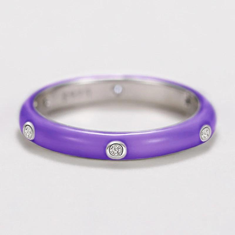 

925 Silver Plated Dainty Colorful Enamel Ring Female Fashion Finger Accessories With Shiny Crystal Party Jewelry For Daily Gift 6
