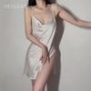 Ziqu Sexy Satin Deep V Slit Backless Nightdress for Women