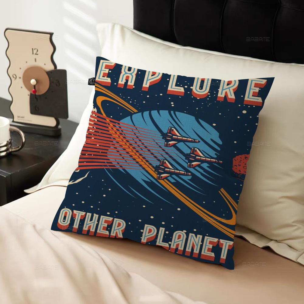 Art Painting Space Retro Alien Travel Landscape Cushion Cover Pillowcase Upholstery Sofa Throw Pillow Home Decor Pillowcas
