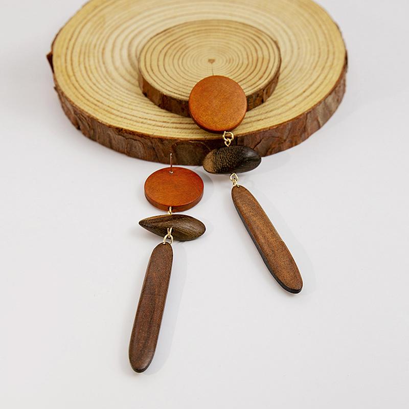 Vintage Wooden Beaded Long Drop Earrings For Women Bohemia Handmade Geometric Wood Earring Pendant Jewelry