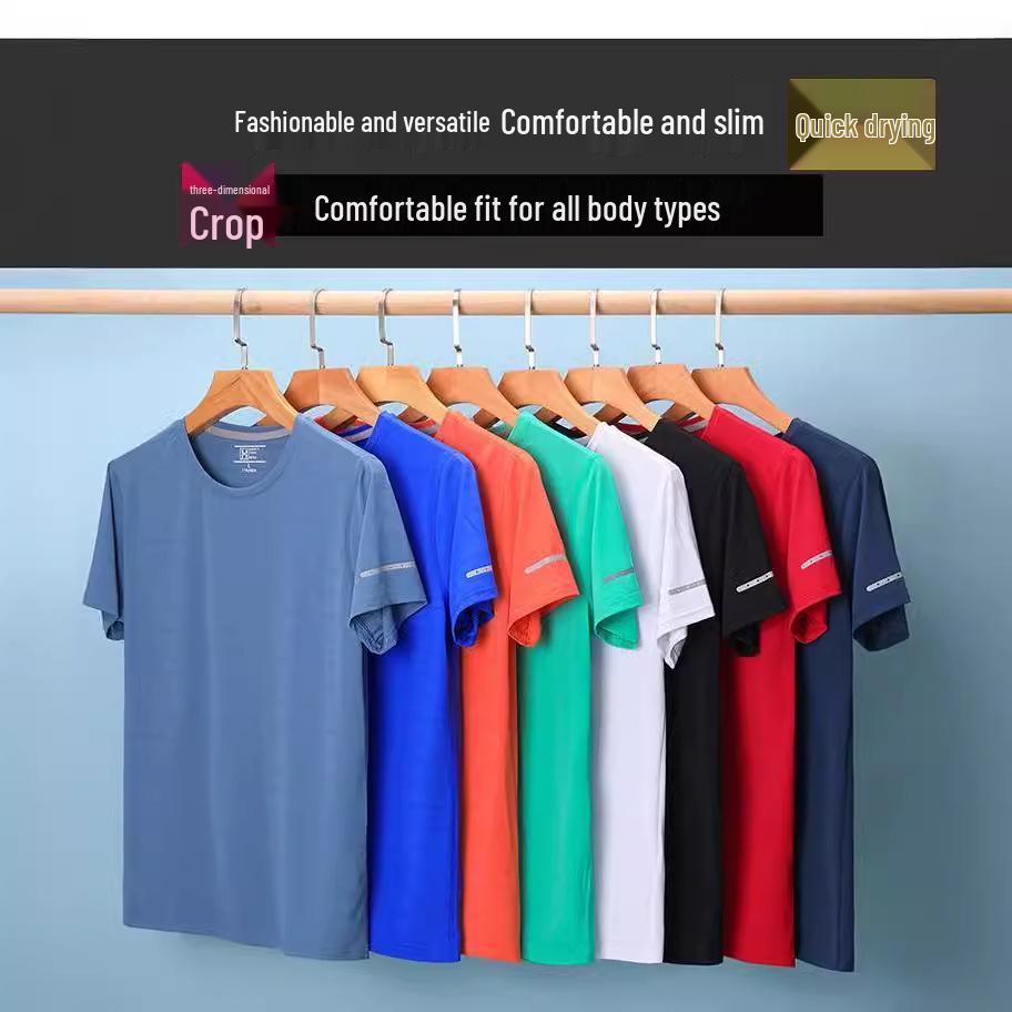 

772 Быстросохнущая футболка с коротким рукавом и круглым вырезом: Повседневный, Удобный, Однотонный, Универсальный вариант униформы, Настраиваемая печать XXL