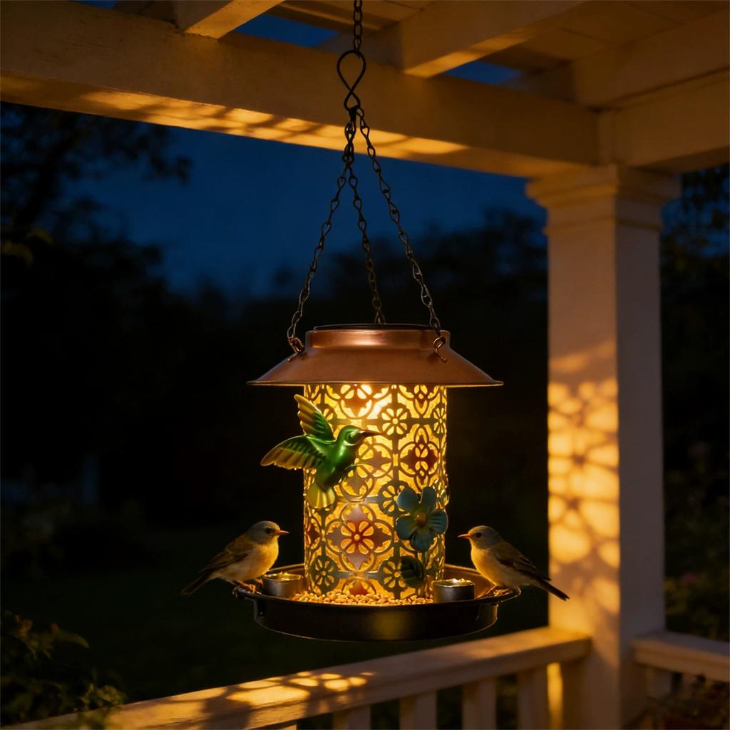Wrought Iron Bird Feeder, Openwork Projection Pendant Light, Bird Feeder Chandelier, Hanging Garden Decorative Ambient Light