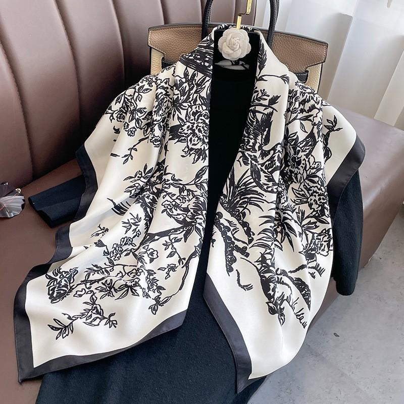 Spring and Autumn New Fashion 91 Square Scarf Women's Silk Scarf Foreign Style Shawl Neck Protection External Decorative Scarf Scarf