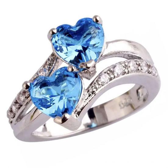 Кольцо из сплава Портативное Легкое Маленькое Металлическое Украшение на Палец Форма Сердца Любви Обручальное Кольцо для Женщин US 7 аква голубой