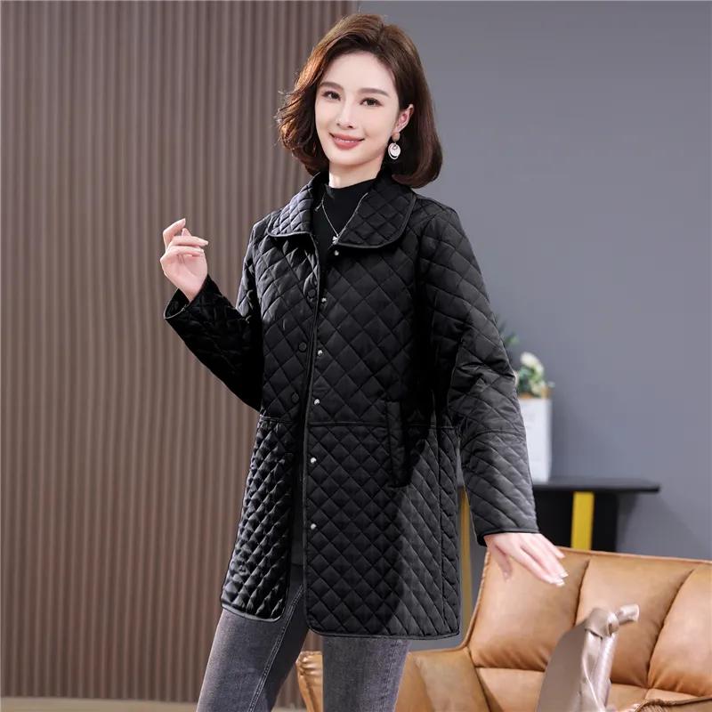 Women's Spring Autumn Casual High End Diamond Plaid Warm Jacket Female Plus Size Leisure Outwear