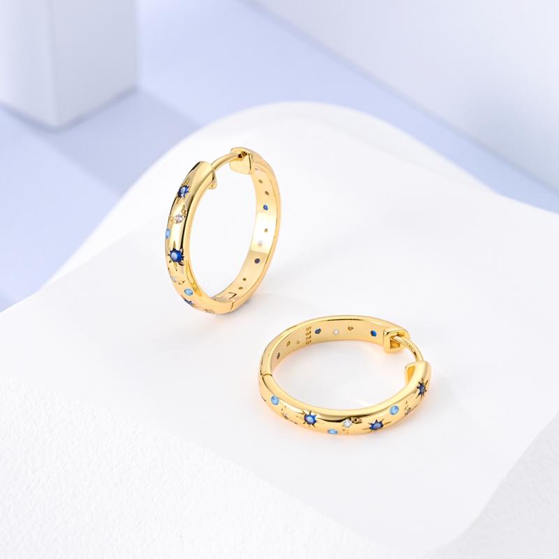 New 925 Sterling Copper Gold Color Hoop Earrings Butterfly Paved CZ Stone Original Golden Earrings For Women Fine Zircon Gift