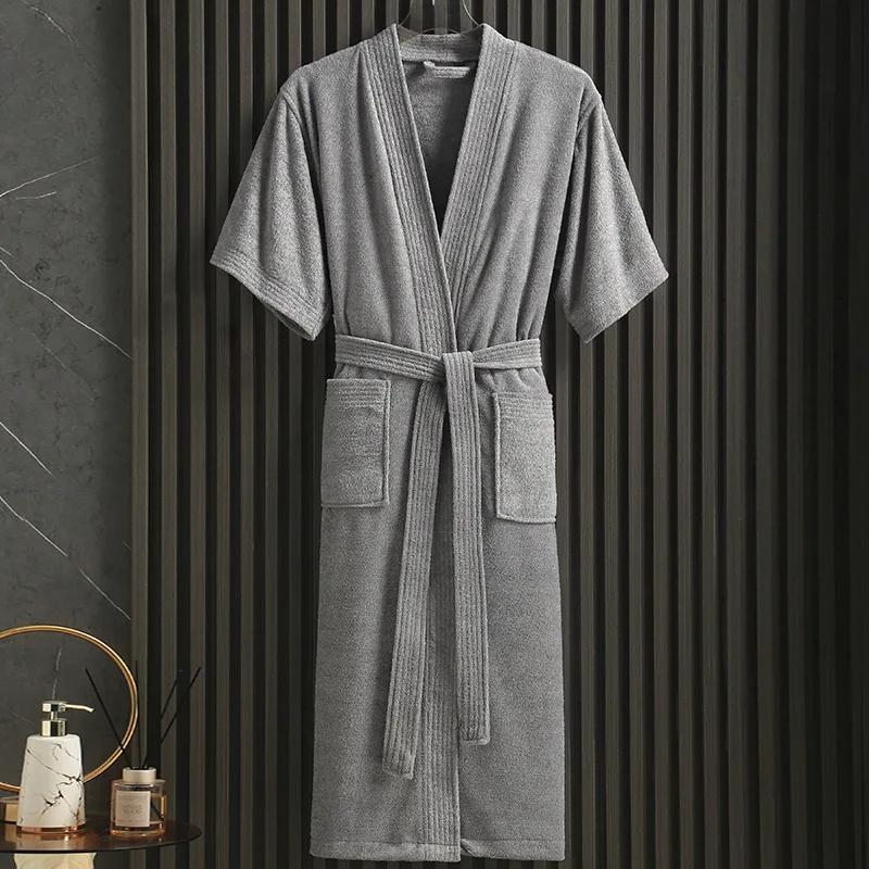 Halat de Baie Prosop pentru Femei Lung Gros Absorbant Mânecă Scurtă Terry Halat de Baie Kimono Halat de Noapte pentru Bărbați Halate pentru Femei Îmbrăcăminte de Noapte Actualizată