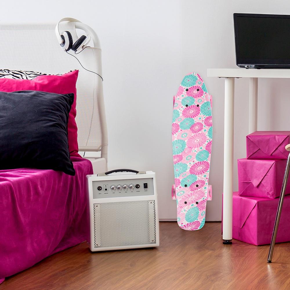 Skateboard Flashcard With Glowing Rgb Led Wheels Flowers