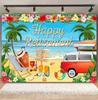 Summer Beach Hawaiian Palm Tree Surfboard Banner Background, Birthday Party, Family Party Decoration Photography Backdrop Cloth