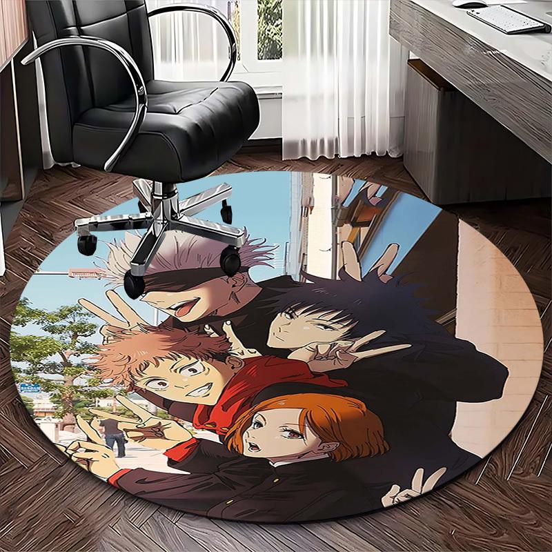 1pc Anime Cartoon Design Round Carpet Office Chair Mat, NonSlip Rug for Home Decor