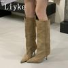Fashion Liyke Autumn Winter Thin Kittens Heels Knee High Boots Women Punk Vintage Pointed Toe Runway Catwalk Shoes Long Booties Size 40