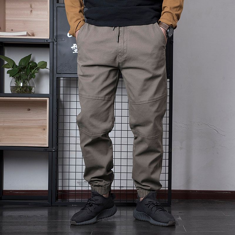 Fall and Winter Thick Cotton Loose Drawstring Cargo Jogger Pants Men s Trendy Retro Washed Pure Cotton Stretch Casual Pants Men Khaki EUR29