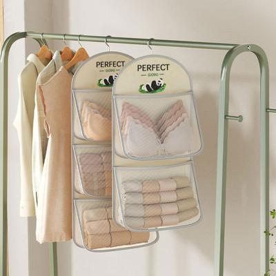 1Pc Storage Mesh Bag With Zipper 1/2/3Layers Underwear Sock Storage Bag Breathable Wardrobe Organizer With Clothes Hanger