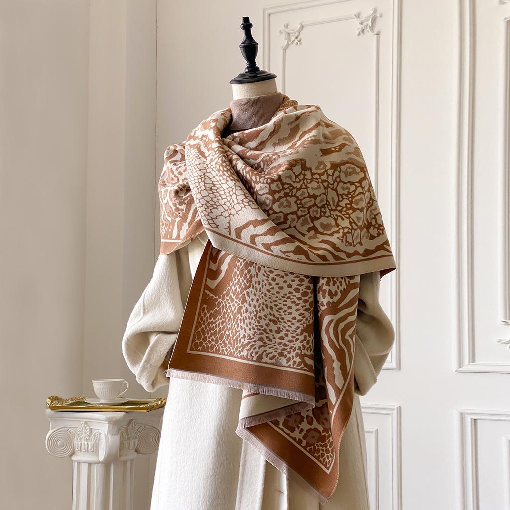 Winter Elegance Cashmere Two-Sided Scarf For Women Leopard Print Shawl Female Pashmina Luxury Poncho Thick Blanket Warm Bufanda