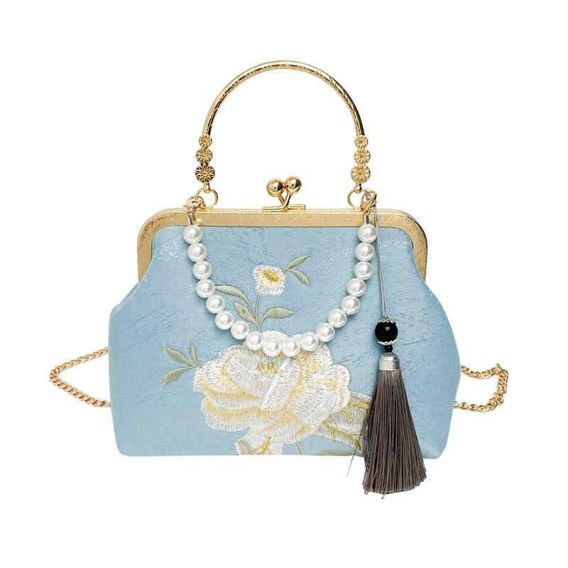 

Новая вышитая простая и элегантная сумка Ханфу, старинная ручная сумка Ципао, через плечо синий