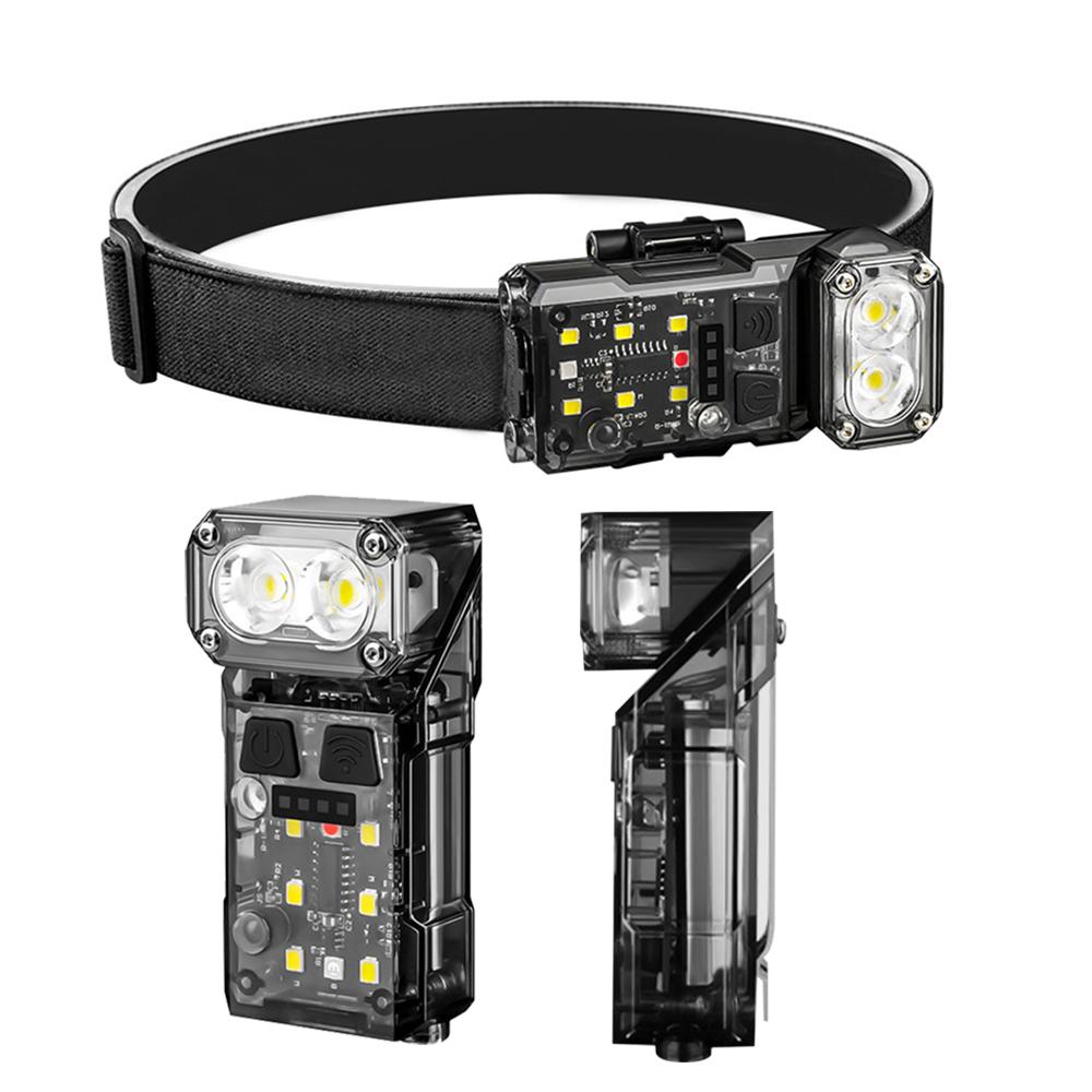 

1200 мАч налобный фонарь с датчиком, вращающийся на 180°, светодиодный фонарик типа C с зарядкой от USB, 4 режима освещения, 57G EDC брелок-фонарик