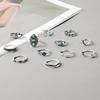 Ring Vintage Turquoise Crescent Carving Hollow 12 Piece Set Ring Women