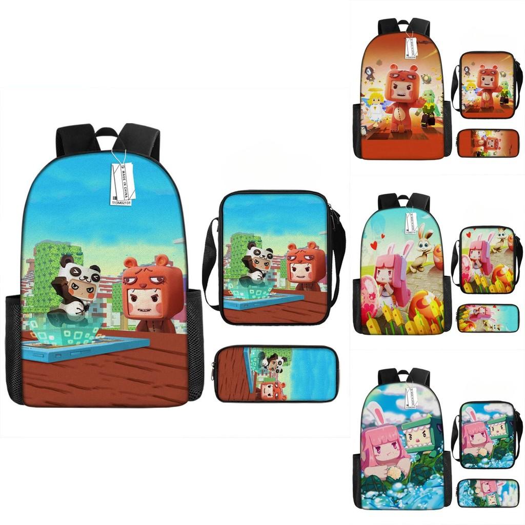 Mini World Kids 3piece Backpack Set Breathable Oxford Polyester For School Students