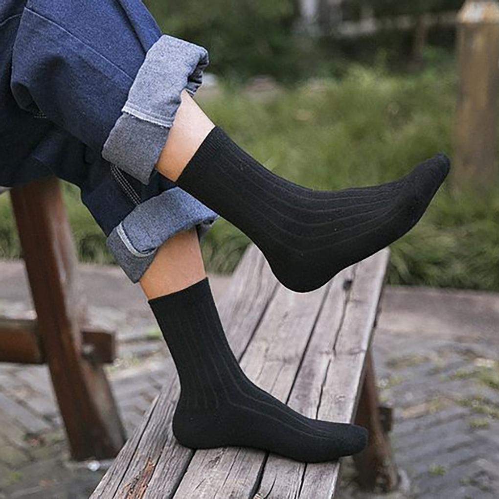 Winter Cozy Men's Mid-Calf Socks Wool Daily Casual Black