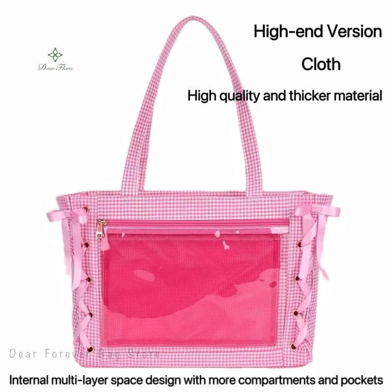Japanese Sweet Women Ribbon Ita Bag Fashion Large Capacity Tote Bag Aesthetic Shoulder Bag Cute Lolita Girl Transparent Handbags