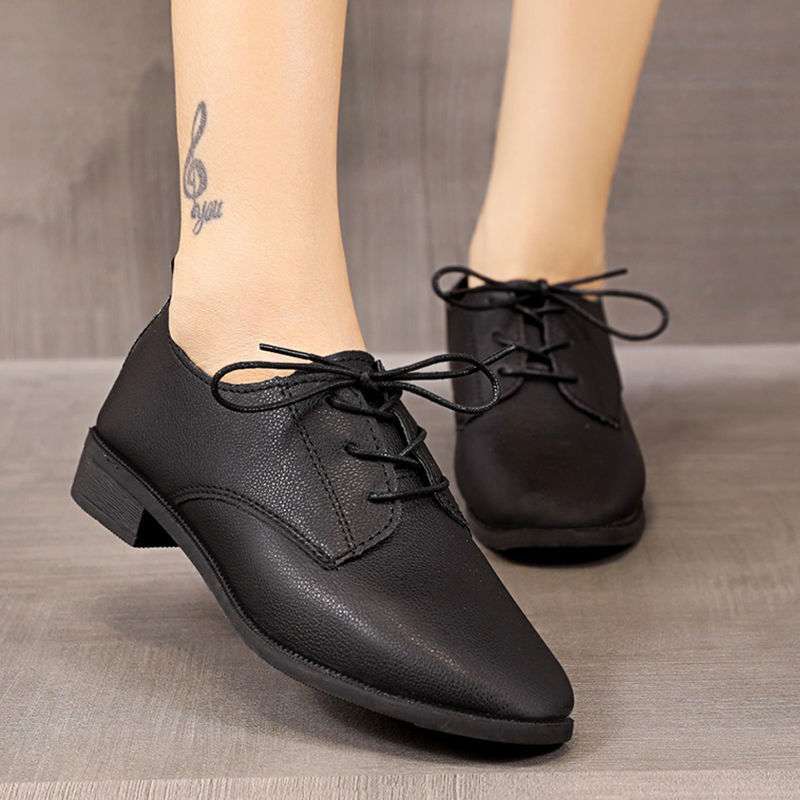 Small Leather Shoes Women's British Style 2025 Spring and Autumn New Korean Version Versatile Flat Bottom Low Heel Black Retro Student Shoes