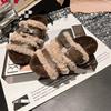 Autumn and winter metal buckle open-toed fluffy slippers women's new comfortable and lightweight plush warm slippers