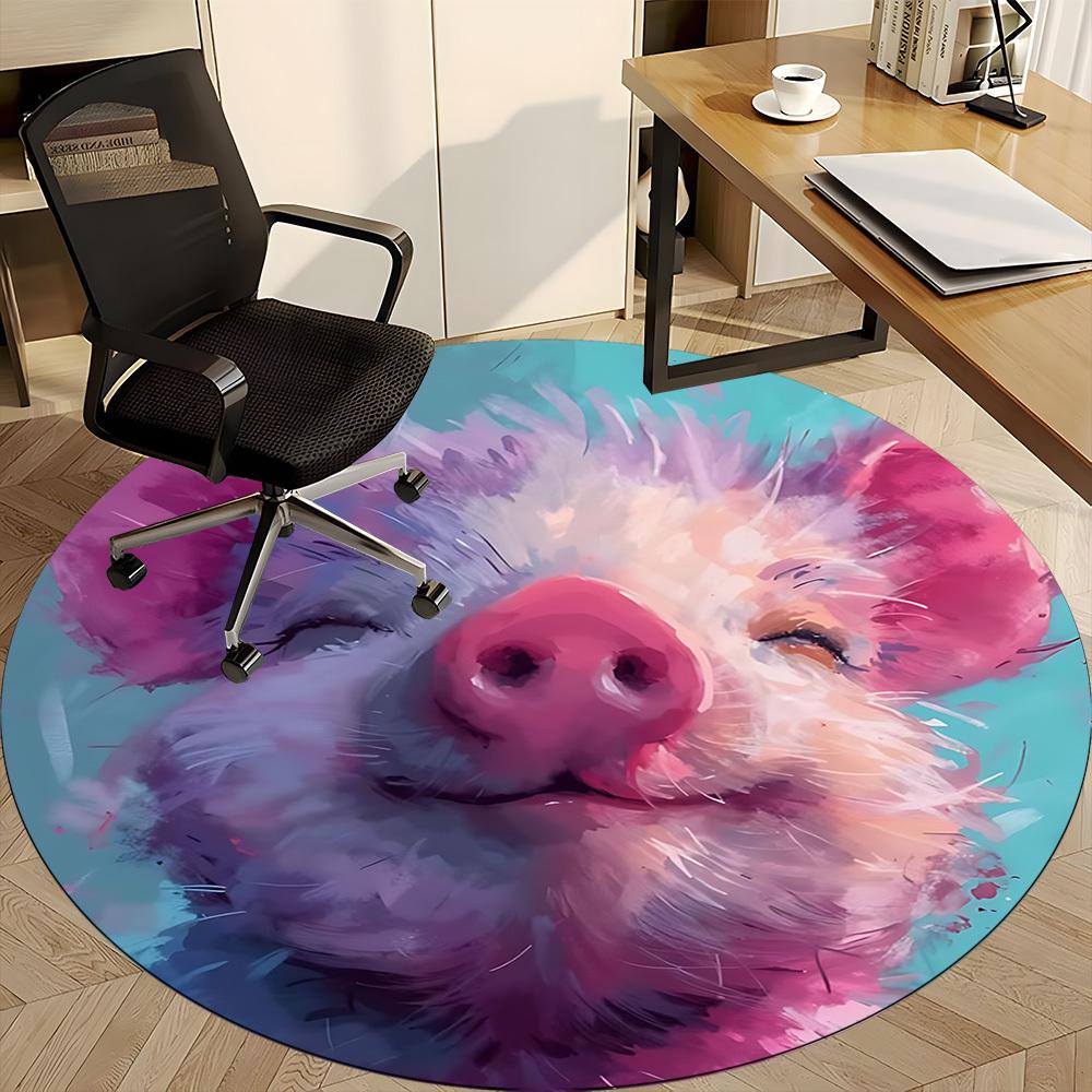 1pc Piggy Smlie Office Round Area Rug, Indoor Mat Suitable ForOffice, Under Office Chairs Bedroom Living Room Home Decor, Room Deco  D084