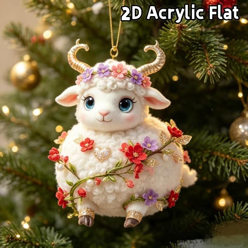 2D Flat Goat Car Rearview Mirror Hanging Ornament Acrylic Pendant Christmas Tree Decoration Bag Charms