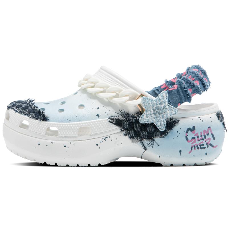 

Crocs Classic Platform Clog Summer Denim EVA Refreshing Summer Niche Trend Unique Hole Shoes Women s Blue and White 36-37 светло-синий