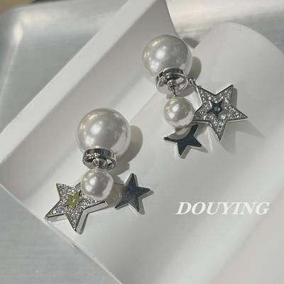 Elegant Pearl & Diamond Star Pendant Earrings: Versatile, High-End Fashion for Women