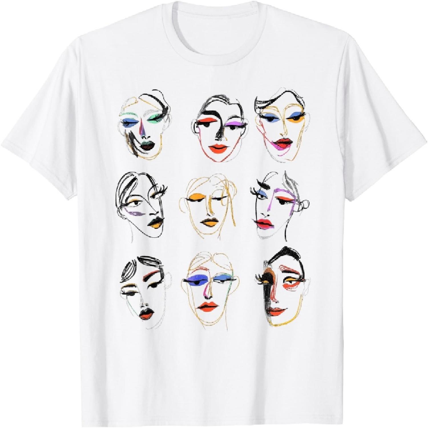 Colorful Abstract Face Illustration Modern Art T-Shirt S