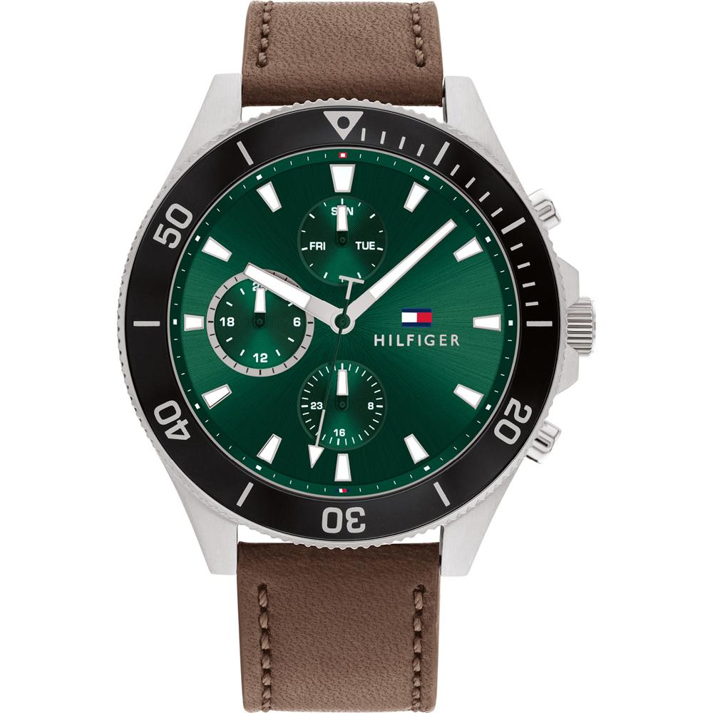 Tommy Hilfiger Larson Green Brown Leather Men s Quartz Watch 1791983 зелёный