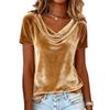 2025 Women's Fashion Solid Color Velvet Swing Collar Short Sleeve T-shirt