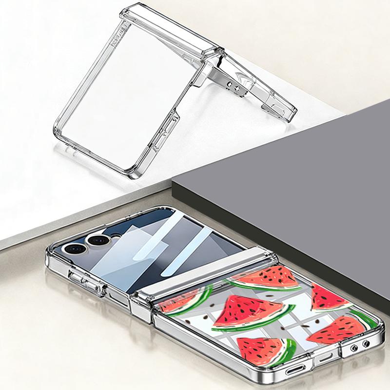 Magnetic Clear Hard Phone Case For Samsung Galaxy Z Flip7 FE Flip6 Flip5 Flip7 6 Cherry Fruit Pattern Transparent PC Back Cover