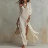 Summer New Elegant Long Sleeve Knit Pleated Ruffle Women's Dress