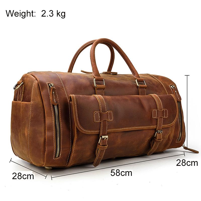 58cm Large Travel Bag 40l Genuine Leather Handbag For Trip Shoulder Bag Dual Use Travel Bag High Capacity With Shoe Compartment