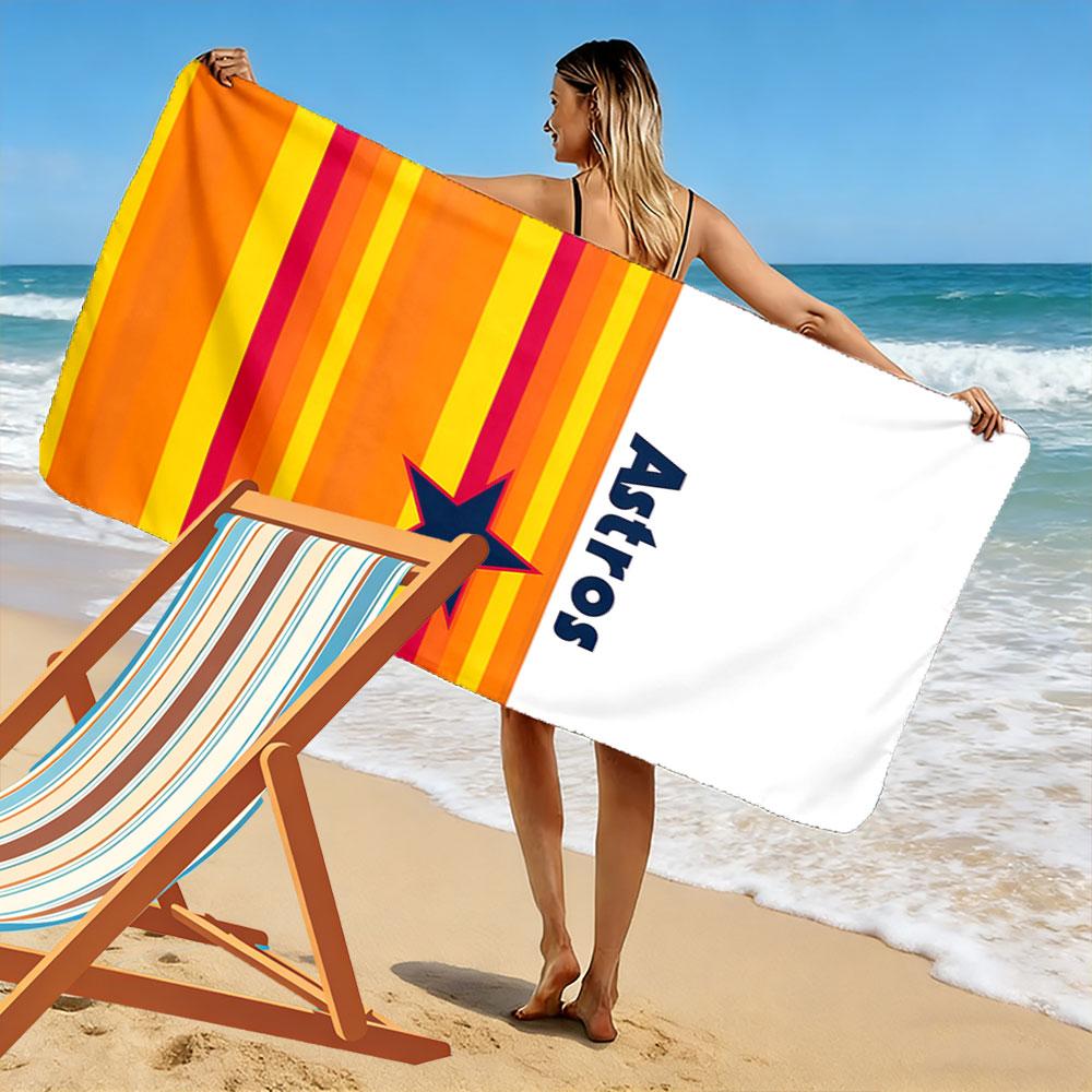 Astros Star with Orange Stripes Design Patterned beach towel quick dry perfect for travel outdoor sports jogging the beach and swimming