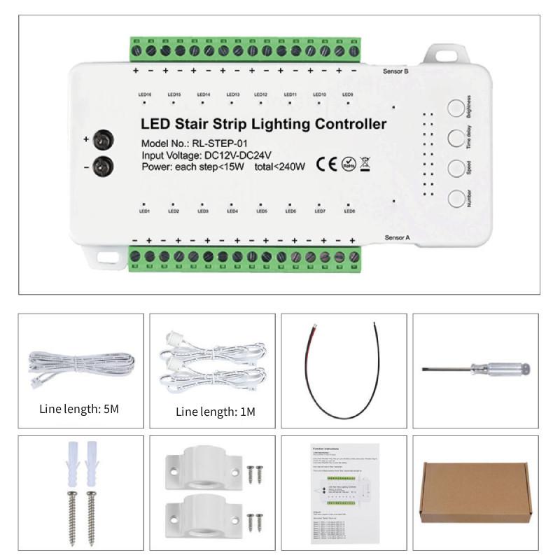 

Лестничный светильник с 16 ступенями, управлением и регулировкой скорости с датчиком для домашнего использования