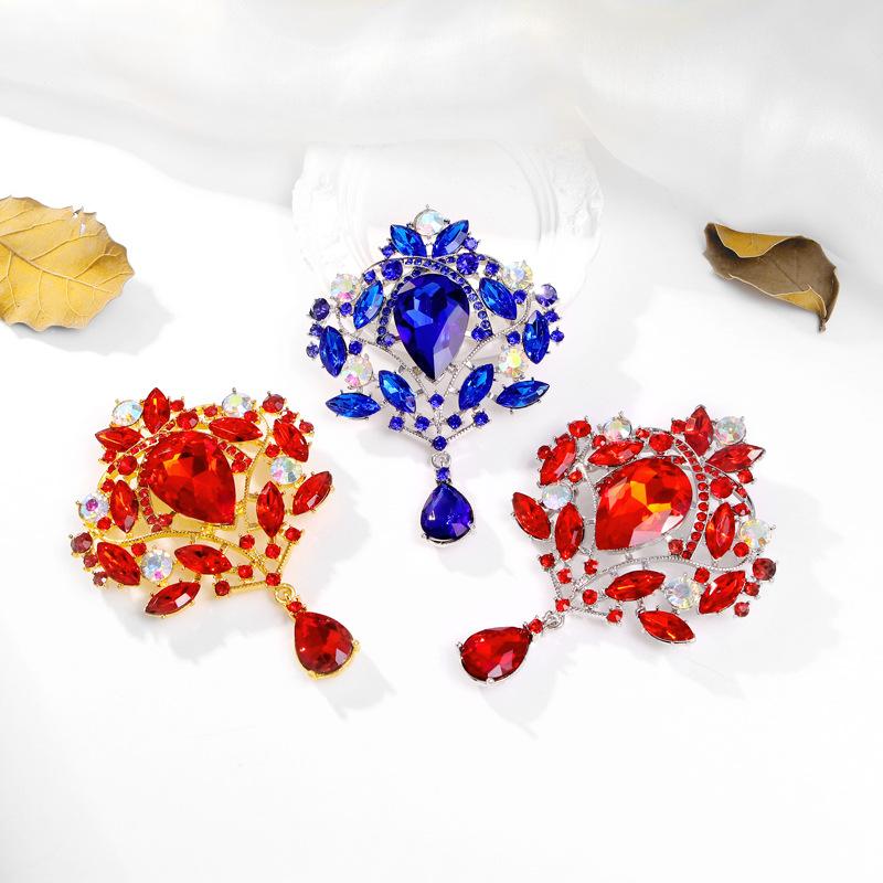 Shiny Crystal Teardrop Brooch Crown Romantic Wedding Party Pin Jewelry Gift
