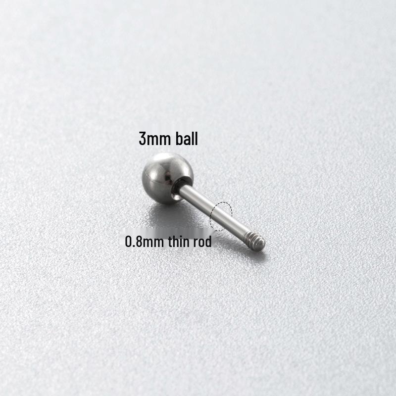 Henson Titanium Steel Cartilage Stud Earrings with Screw Bar and Ball Disc Back