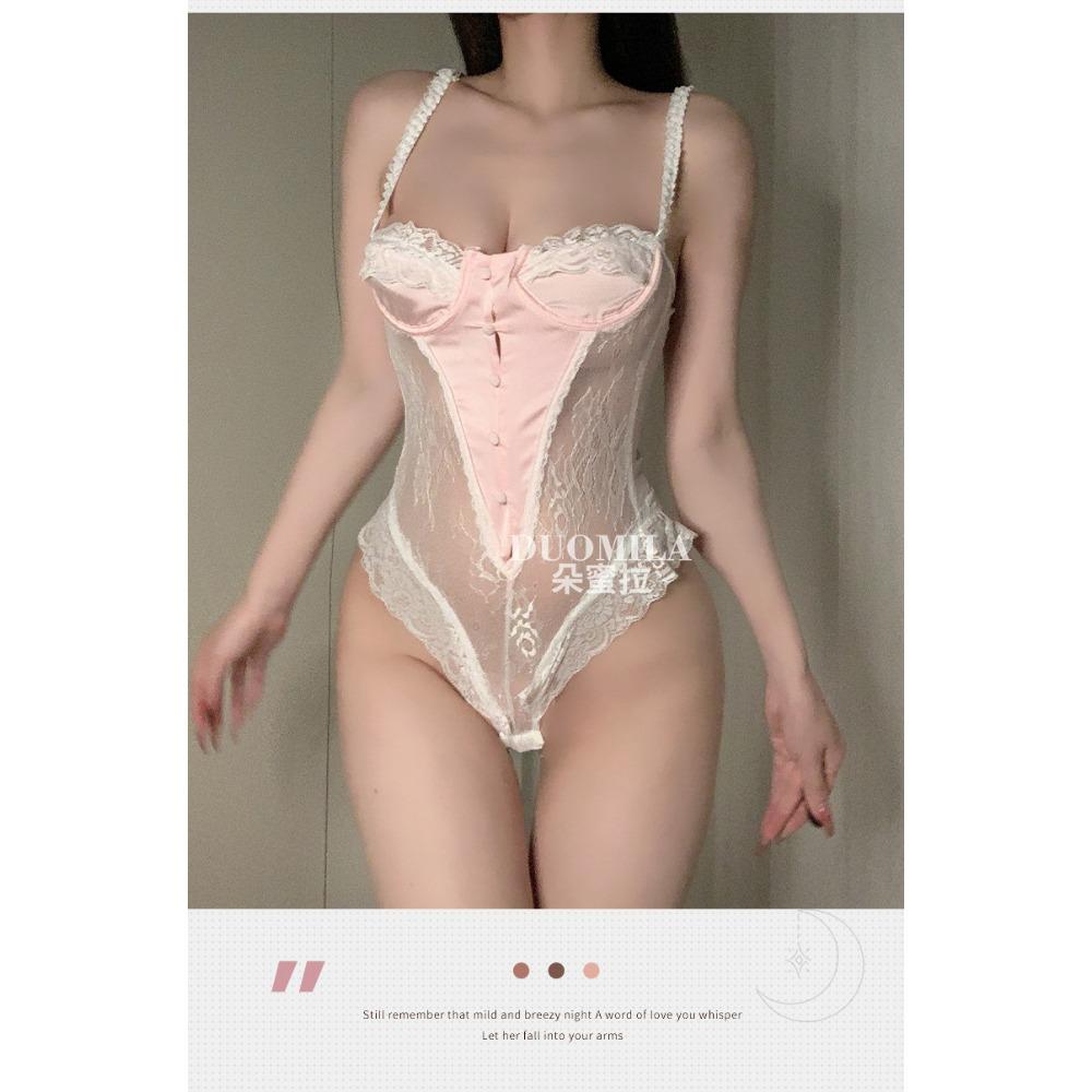 Sexy Fun French Body Sculpting One-piece New Pure Desire Small Breasts Gather Lace Lace Pajamas Uniform Temptation F712