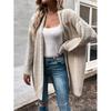 European Women's Cable Knit V-Neck Cardigan - Solid Color, Loose Fit, Long Knitwear.
