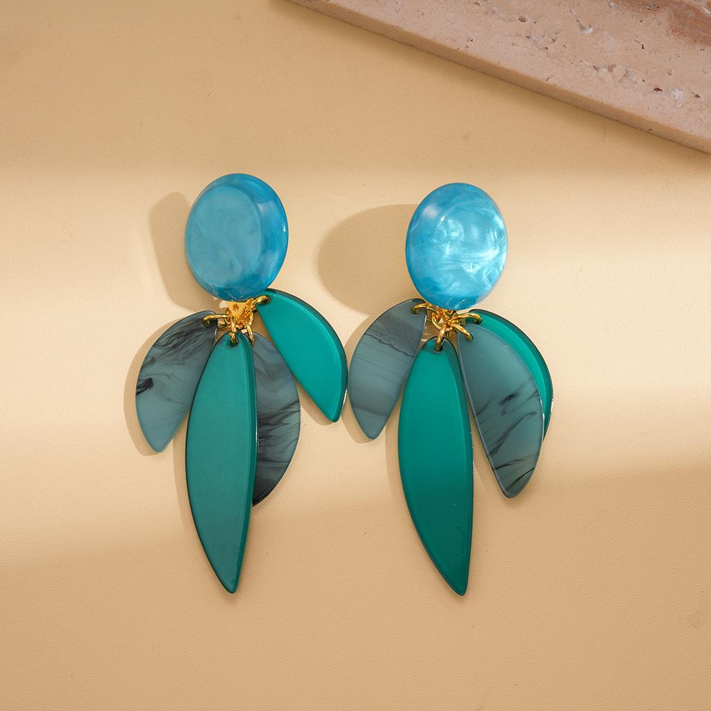 Resin round fringed silver needle earrings retro personalized stud earrings