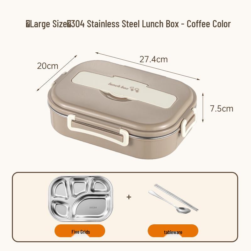 304 Stainless Steel Insulated Bento Lunch Box with Built-in Soup Bowl and Five Compartments