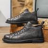 2026 Autumn and Winter British Retro Martin Boots Men's Round Head Lace-up Soft Sole Medium Help Tooling Leather Boots Genuine Leather Short Boots Men