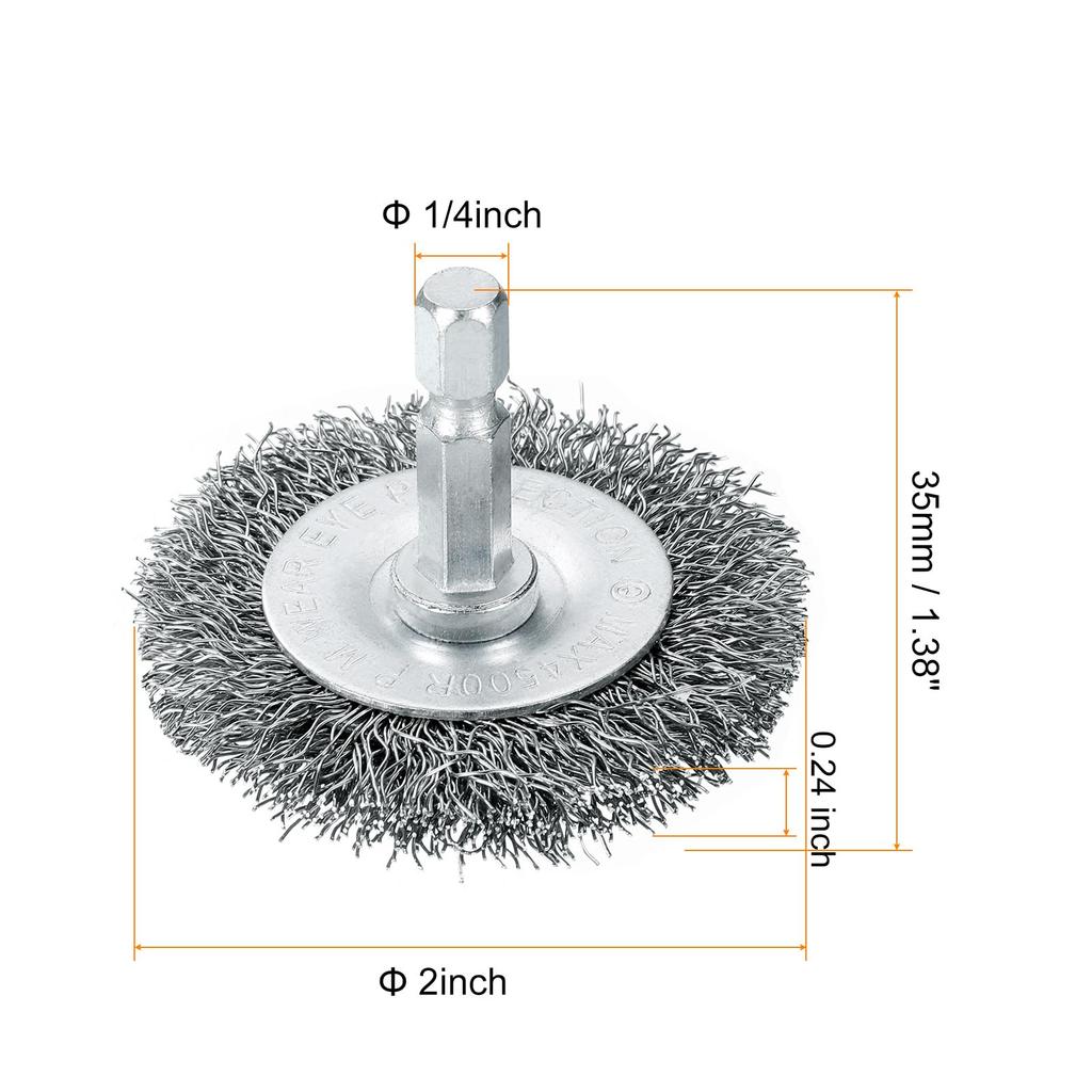 uxcell Drill Wire Abrasive Wire Wheel with Hex Carbon Steel Cup Coarse Drill Attachment for Rust and Paint Removal Bristles, 8-Pack, 2" Diameter, 1/4"