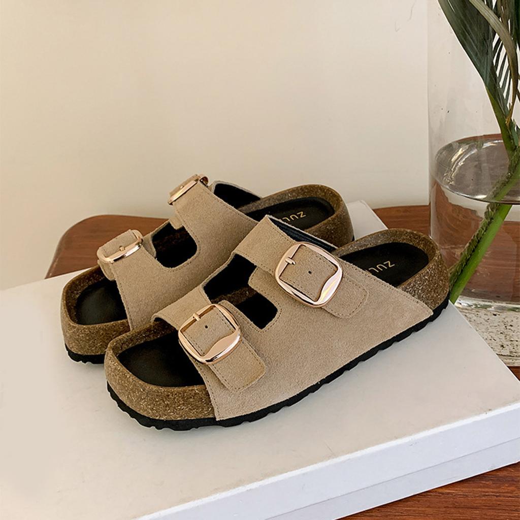 Flat Slippers Women Slippers Luxury Indoor Bottom Non-Slip Cork Slippers Women's Beach Outdoor Home Flip Flops Platform Sandals